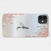 Moderne Glitter-Drips Roségold, Silber Monogramm Case-Mate iPhone Hülle (Rückseite (Horizontal))
