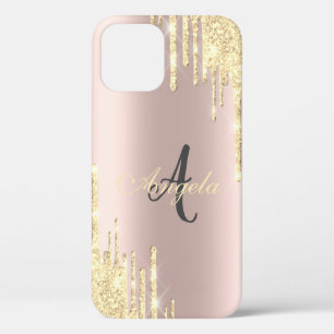 Moderne Glitter Gold Drips Roségold, Monogramm Case-Mate iPhone Hülle