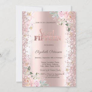 Moderne Glitter Konfetti Roségold Rosen 15. Einladung
