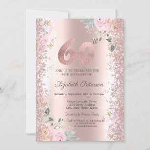 Moderne Glitter Konfetti Roségold Rosen 60. Einladung