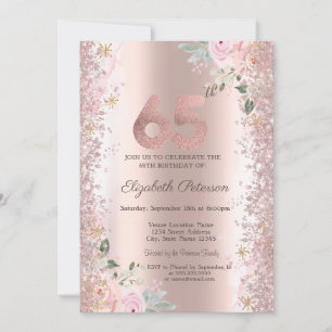 Moderne Glitter-Konfetti-Roségold-Rosen 65. Einladung