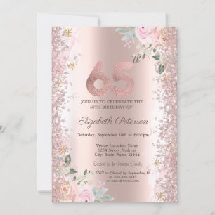 Moderne Glitter-Konfetti-Roségold-Rosen 65. Einladung