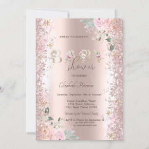 Moderne Glitter Konfetti Roségold Rosen Baby Showe Einladung