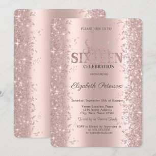 Moderne Glitter-Konfetti-Roségold Sweet 16 Einladung