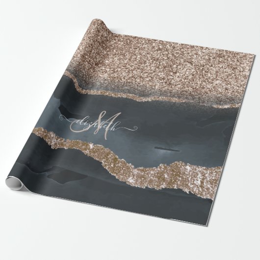 Moderne Glitter-Marmor-Monogramm Geschenkpapier (Ungerollt)