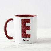 Moderne Glitter-Monogramm-E-Tasse mit Namen Tasse (Links)