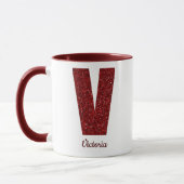 Moderne Glitter-Monogramm-V-Tasse mit Namen Tasse (Links)