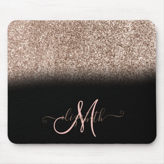 Moderne Glitter Ombre Schwarz Monogramm Mousepad (Vorne)