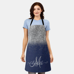 Moderne Glitter-Ombre Silber Monogramm Navy Blau Schürze