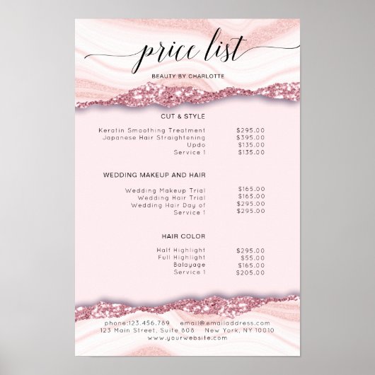 Moderne, Glitter, rosa Preisliste Poster (Vorne)