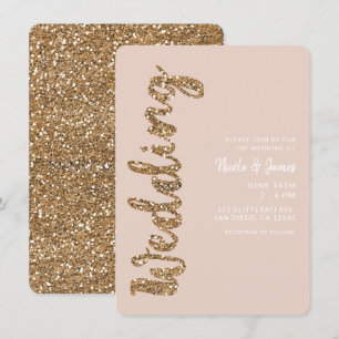 Moderne Glitter-Rose-Gold-Rouge Glamour-Hochzeit Einladung