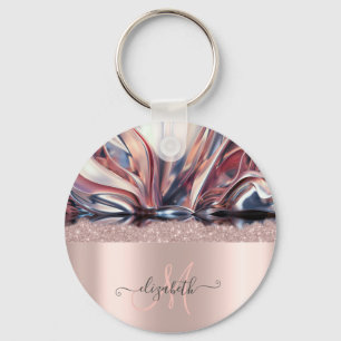 Moderne Glitter-Roségold-Monogramm-Abstrakt Schlüsselanhänger