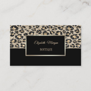 Moderne Glitter Schwarz Leoparden Druck, Rahmen Visitenkarte