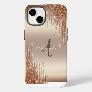 Moderne Glitter-Tropfen, Monogramm Cooper iPhone 14 Hülle