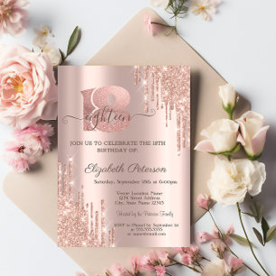 Moderne Glitter-Tropfen Roségold 18. Geburtstag Einladung