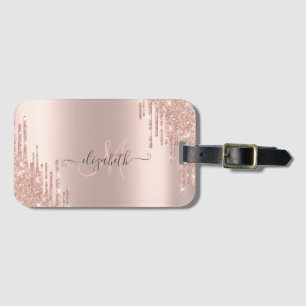 Moderne Glitter-Tropfen Roségold-Monogramm Gepäckanhänger