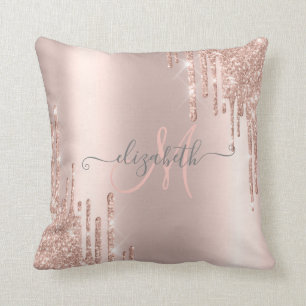 Moderne Glitter-Tropfen Roségold-Monogramm Kissen