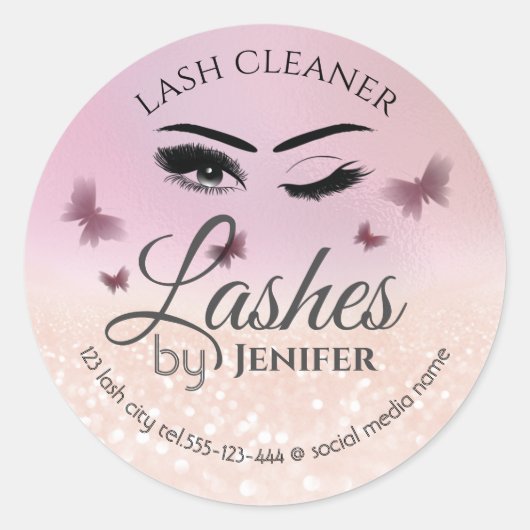 Moderne Glitterwink lash extension lash cleaner c Runder Aufkleber (Vorderseite)