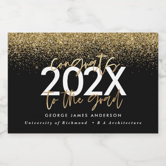 Moderne Glitzer-Abschluss-Schrift in Schwarz und G Schaumweinetikett (Einzelnes Label)