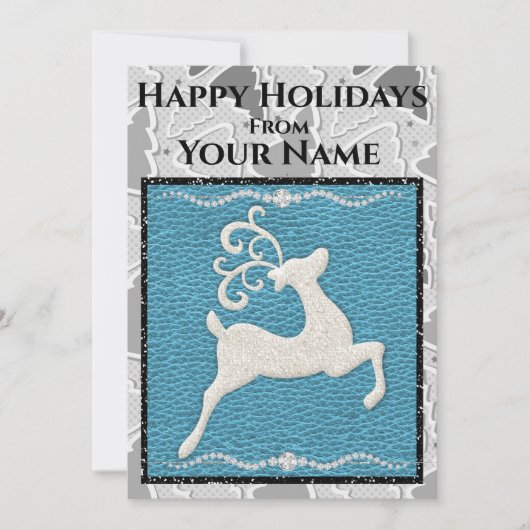 Moderne Glitzer Deer Blue, Grau & Black Flat Card (Vorderseite)