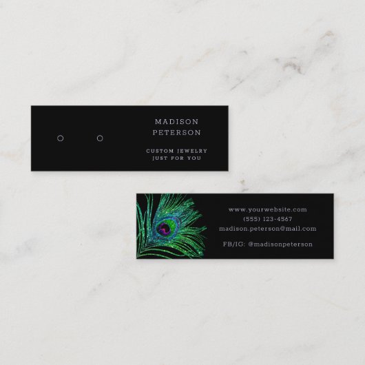 Moderne Glitzer Feather Jewelier Earring Display Mini Visitenkarte (Vorne/Hinten)