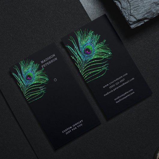 Moderne Glitzer Feather Jewelier Earring Display Visitenkarte