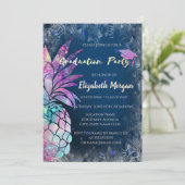 Moderne Glitzer Graduation Cap, Ananas Einladung (Stehend Vorderseite)