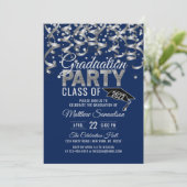 Moderne Glitzer-Graduierungspartei Navy Blue Silve Einladung (Stehend Vorderseite)
