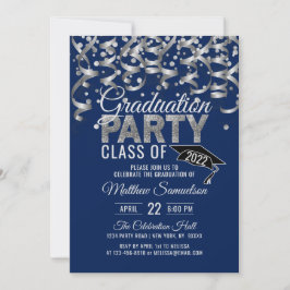 Moderne Glitzer-Graduierungspartei Navy Blue Silve Einladung