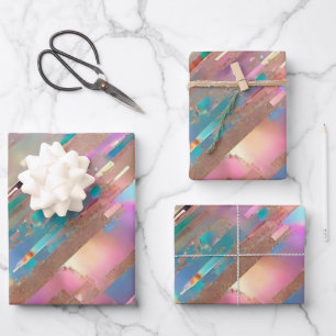 Moderne Glitzer Opal Holographic Collection Geschenkpapier Set