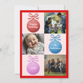 Moderne Glitzer Ornament Familie FotoCollage Feiertagskarte