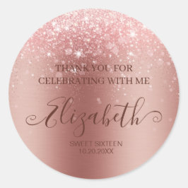 Moderne Glitzer-Rose aus gebürstetem Metall Runder Aufkleber