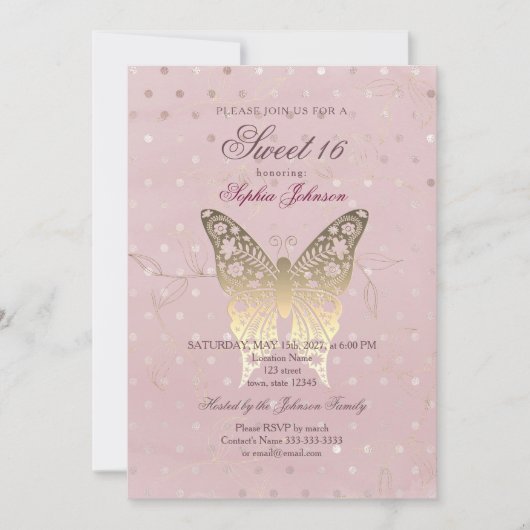 Moderne Glitzer Rose Gold Sweet 16 Geburtstag Einladung (Vorderseite)
