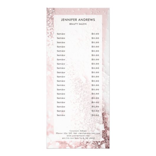 Moderne Glitzer Salon Preis List Rack Card Werbekarte (Vorne)