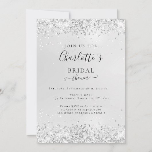 Moderne Glitzer Silver (Imitat) Einladung (Vorderseite)