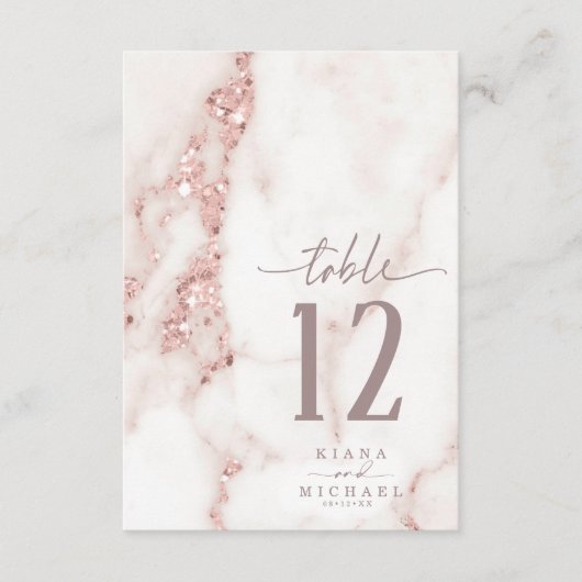 Moderne Glitzer Tischnummer Rose Gold ID816 (Vorderseite)