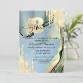 Moderne Glitzer Tropfen Alkohol Tinte 18. Geburtst Einladung (Stehend Vorderseite)