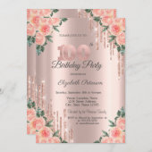 Moderne Glitzer Tropfen Blumengewächse Rose Gold 1 Einladung (Vorne/Hinten)