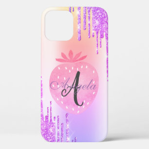 Moderne Glitzer-Tropfen, Ombre, Monogram-Erdbeere Case-Mate iPhone Hülle