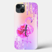 Moderne Glitzer-Tropfen, Ombre, Monogram, Flamingo Case-Mate iPhone Hülle (Rückseite)