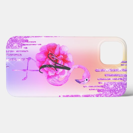 Moderne Glitzer-Tropfen, Ombre, Monogram, Flamingo Case-Mate iPhone Hülle (Rückseite (Horizontal))