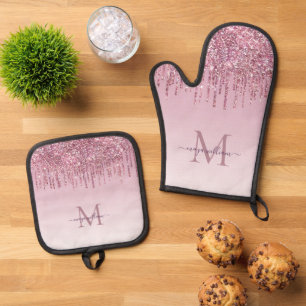 Moderne Glitzer Tropfen Personalisiert Monogramm N Ofenhandschuh & Topflappen-Set