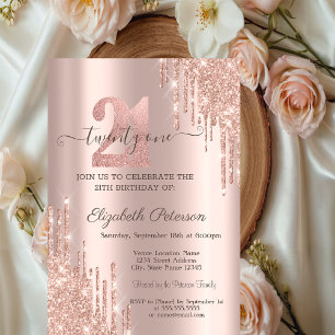 Moderne Glitzer Tropfen Rose Gold 21. Geburtstag Einladung