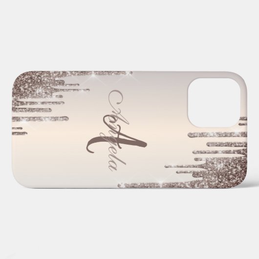 Moderne Glitzer Tropfen Rose Gold, Monogram Case M (Rückseite (Horizontal))