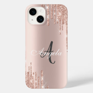 Moderne Glitzer Tropfen Rose Gold, Monogramm Case-Mate iPhone 14 Hülle
