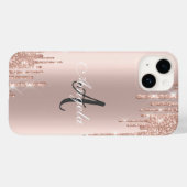 Moderne Glitzer Tropfen Rose Gold, Monogramm Case-Mate iPhone Hülle (Rückseite (Horizontal))