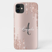 Moderne Glitzer Tropfen Rose Gold, Monogramm Case-Mate iPhone Hülle (Rückseite)