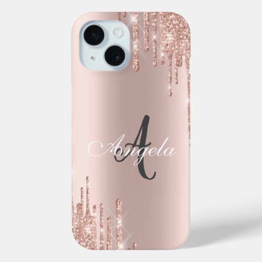 Moderne Glitzer Tropfen Rose Gold, Monogramm Case-Mate iPhone Hülle (Rückseite)