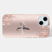 Moderne Glitzer Tropfen Rose Gold, Monogramm Case-Mate iPhone Hülle (Rückseite (Horizontal))