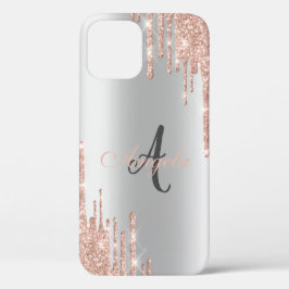 Moderne Glitzer Tropfen Rose Gold, Silber, Monogra Case-Mate iPhone Hülle